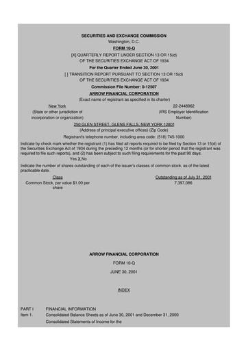 Thumbnail Arrow Financial 10-Q Quarterly Report FY 