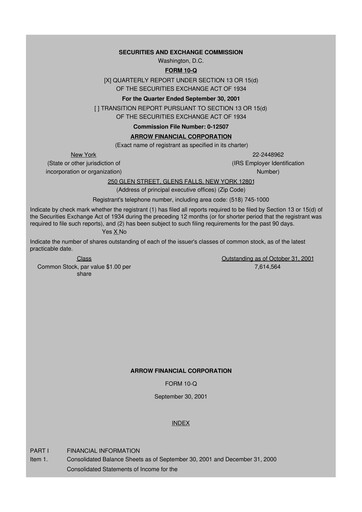 Thumbnail Arrow Financial 10-Q Quarterly Report FY 