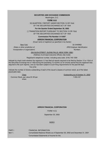 Thumbnail Arrow Financial 10-Q Quarterly Report FY 