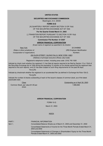 Thumbnail Arrow Financial 10-Q Quarterly Report FY 