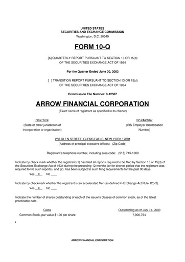 Thumbnail Arrow Financial 10-Q Quarterly Report FY 