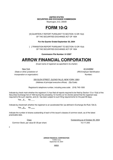 Thumbnail Arrow Financial 10-Q Quarterly Report FY 