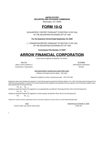 Thumbnail Arrow Financial 10-Q Quarterly Report FY 