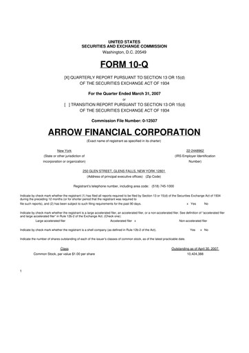 Thumbnail Arrow Financial 10-Q Quarterly Report FY 