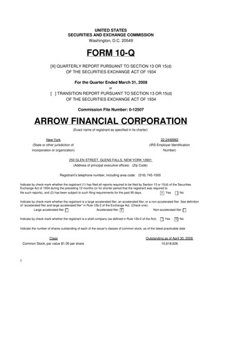Thumbnail Arrow Financial 10-Q Quarterly Report FY 