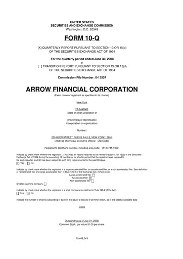 Thumbnail Arrow Financial 10-Q Quarterly Report FY 