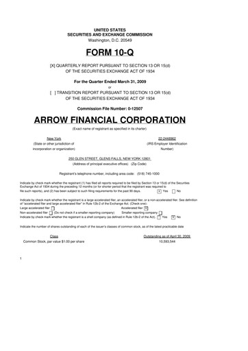 Thumbnail Arrow Financial 10-Q Quarterly Report FY 