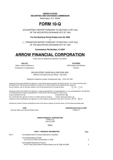 Thumbnail Arrow Financial 10-Q Quarterly Report FY 