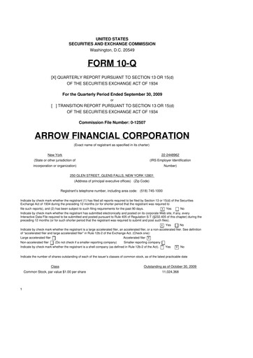 Thumbnail Arrow Financial 10-Q Quarterly Report FY 
