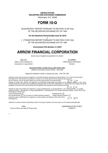 Thumbnail Arrow Financial 10-Q Quarterly Report FY 
