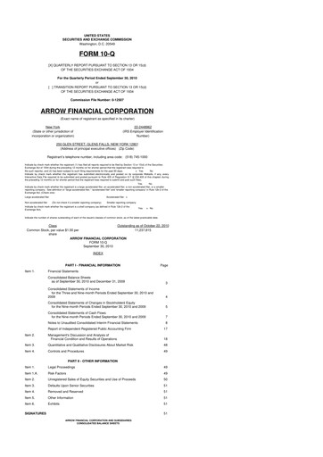 Thumbnail Arrow Financial 10-Q Quarterly Report FY 