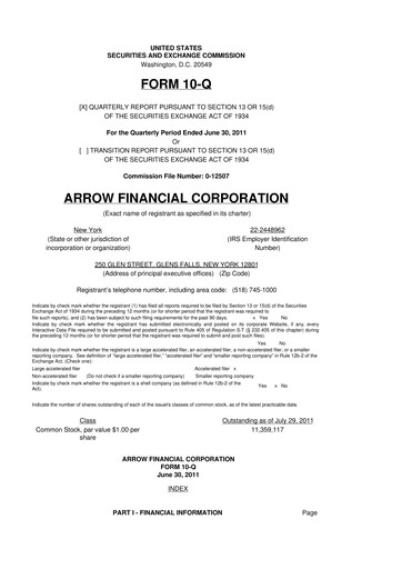 Thumbnail Arrow Financial 10-Q Quarterly Report FY2011 