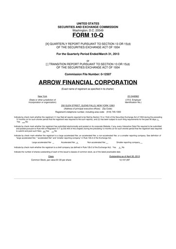 Thumbnail Arrow Financial 10-Q Quarterly Report FY2013 