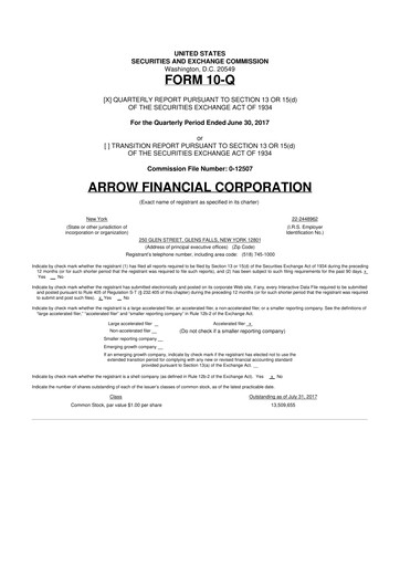 Thumbnail Arrow Financial 10-Q Quarterly Report FY2017 