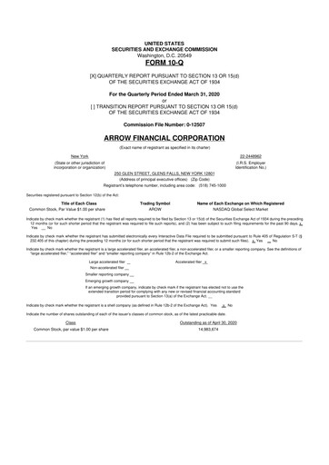 Thumbnail Arrow Financial 10-Q Quarterly Report FY2020 