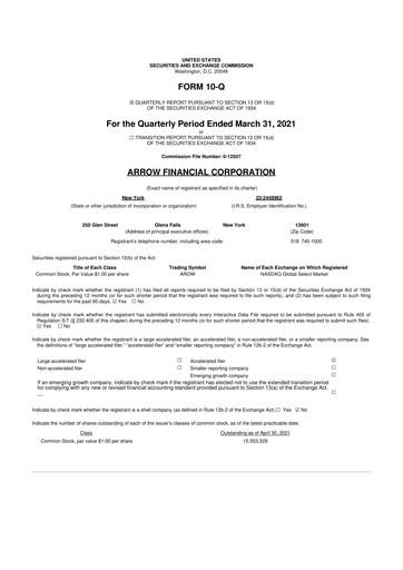Thumbnail Arrow Financial 10-Q Quarterly Report FY2021 