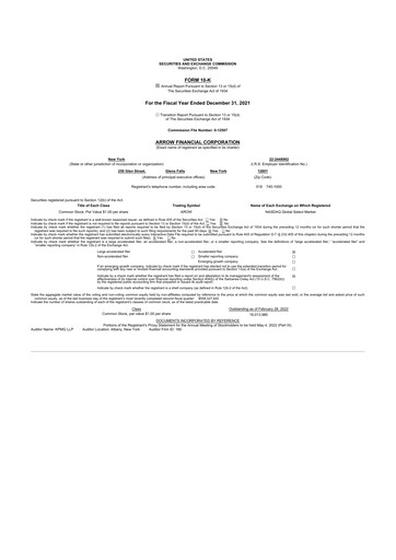 Thumbnail Arrow Financial 10-K Annual Report 2021
