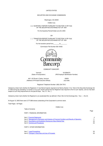 Thumbnail Community Bancorp 10-Q Quarterly Report FY 