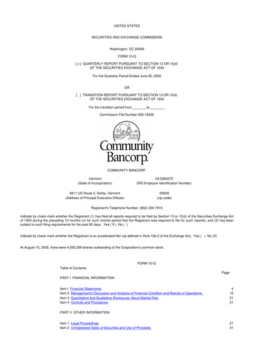 Thumbnail Community Bancorp 10-Q Quarterly Report FY 
