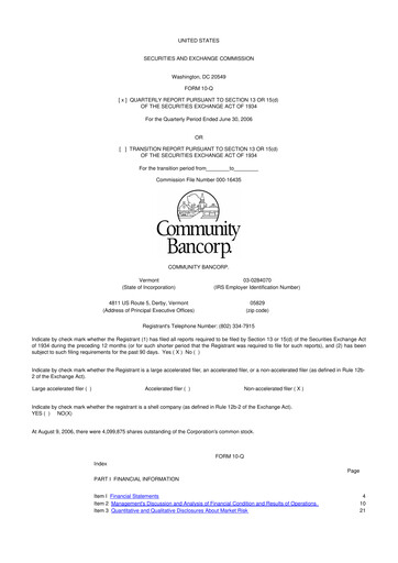 Thumbnail Community Bancorp 10-Q Quarterly Report FY 