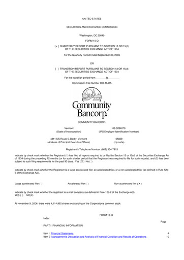Thumbnail Community Bancorp 10-Q Quarterly Report FY 
