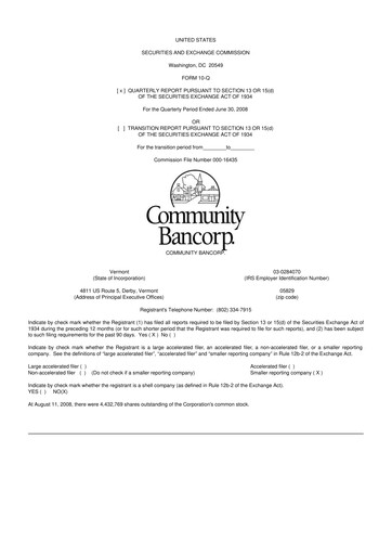Thumbnail Community Bancorp 10-Q Quarterly Report FY 