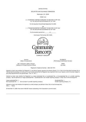 Thumbnail Community Bancorp 10-Q Quarterly Report FY 