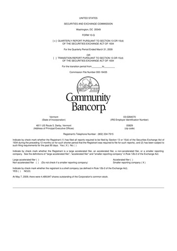 Thumbnail Community Bancorp 10-Q Quarterly Report FY 