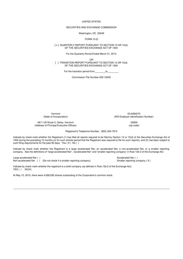 Thumbnail Community Bancorp 10-Q Quarterly Report FY 