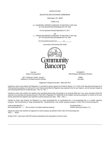 Thumbnail Community Bancorp 10-Q Quarterly Report FY 