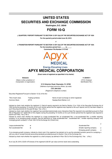 Miniature Apyx Medical 10-Q Rapport trimestriel 2019 