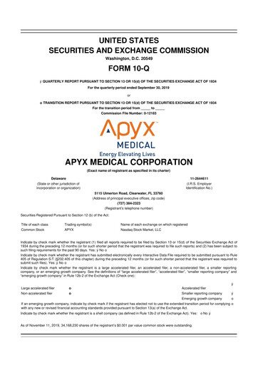 Miniature Apyx Medical 10-Q Rapport trimestriel 2019 