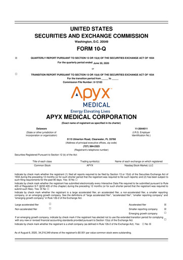 Miniature Apyx Medical 10-Q Rapport trimestriel 2020 