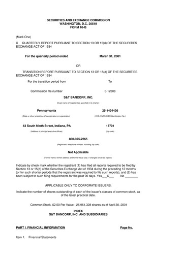 Thumbnail S&T Bancorp 10-Q Quarterly Report FY 