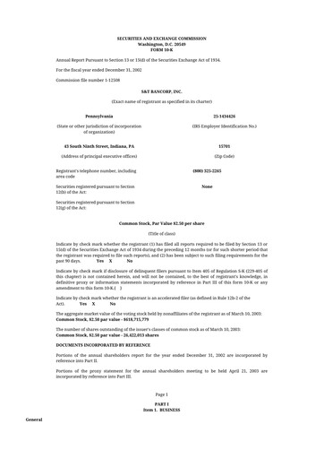 Thumbnail S&T Bancorp 10-K Annual Report 