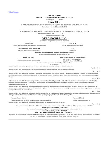 Thumbnail S&T Bancorp 10-K Annual Report 2015