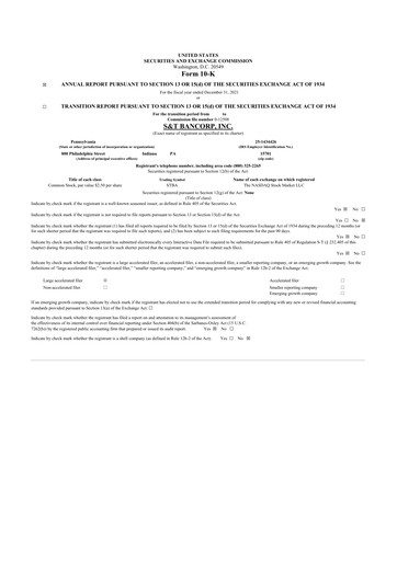 Thumbnail S&T Bancorp 10-K Annual Report 2021