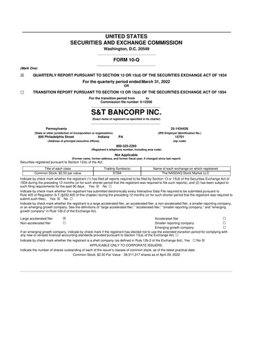 Thumbnail S&T Bancorp 10-Q Quarterly Report FY2022 
