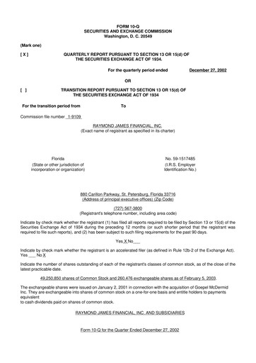 Thumbnail Raymond James Financial 10-Q Quarterly Report FY 