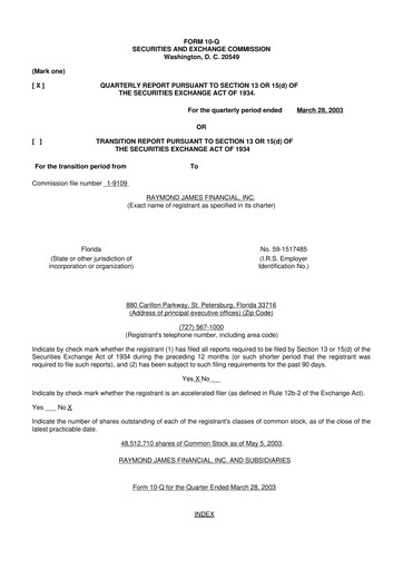 Thumbnail Raymond James Financial 10-Q Quarterly Report FY 
