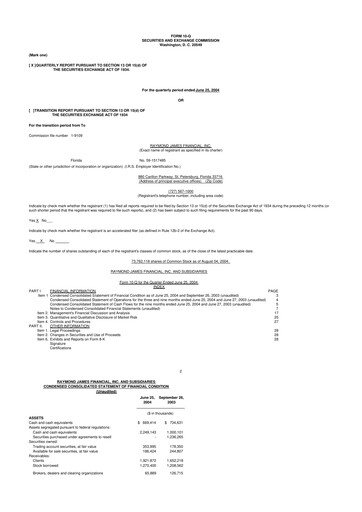 Thumbnail Raymond James Financial 10-Q Quarterly Report FY 