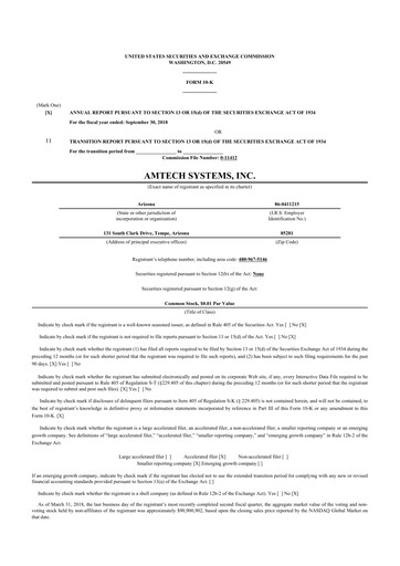 Thumbnail Amtech Systems 10-K Annual Report 2018