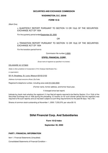 Thumbnail Stifel
 10-Q Quarterly Report FY 