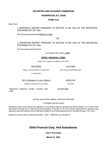 Thumbnail Stifel
 10-Q Quarterly Report FY 