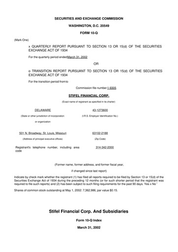 Thumbnail Stifel
 10-Q Quarterly Report FY 