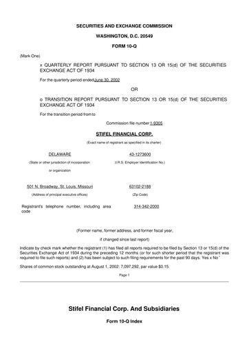 Thumbnail Stifel
 10-Q Quarterly Report FY 