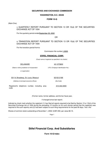 Thumbnail Stifel
 10-Q Quarterly Report FY 