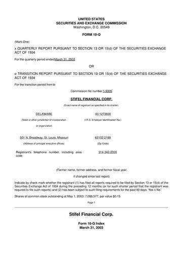 Thumbnail Stifel
 10-Q Quarterly Report FY 