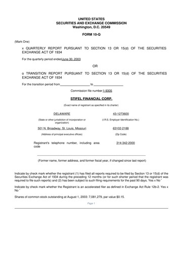 Thumbnail Stifel
 10-Q Quarterly Report FY 