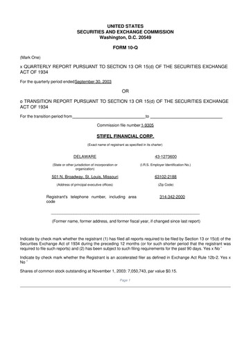 Thumbnail Stifel
 10-Q Quarterly Report FY 